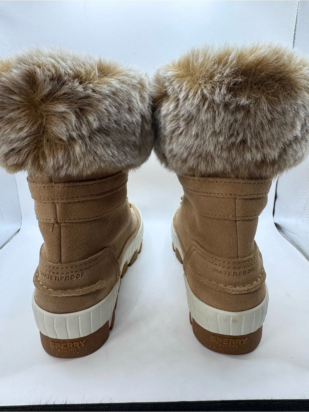 Sperry Torrent Winter Lace-Up Boot in Tan with Faux-Fur Collar